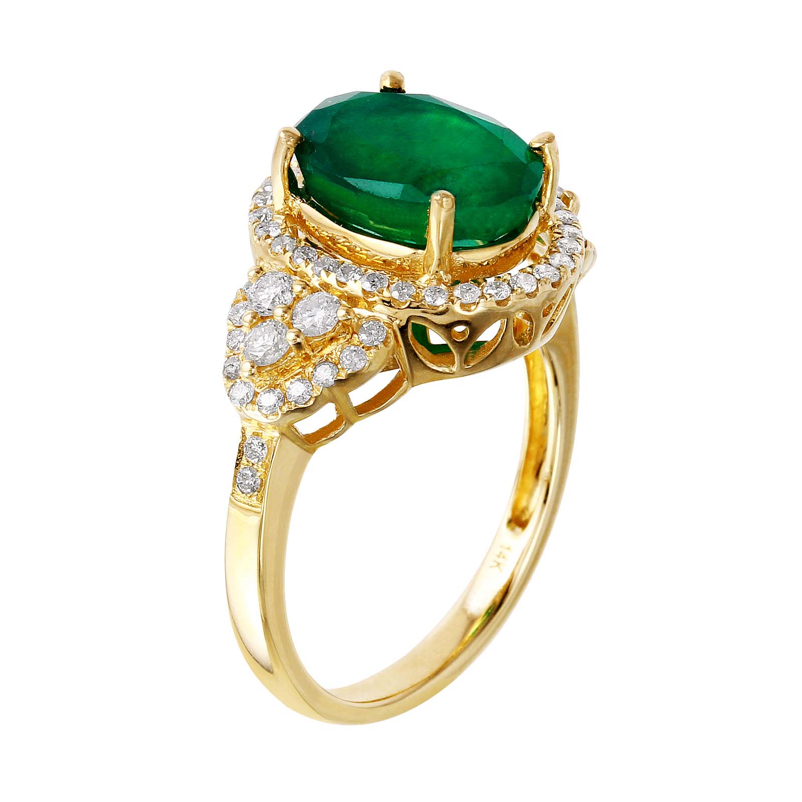 14KT Yellow Gold 3.83ctw Emerald Diamond Cocktail Ring Size 7