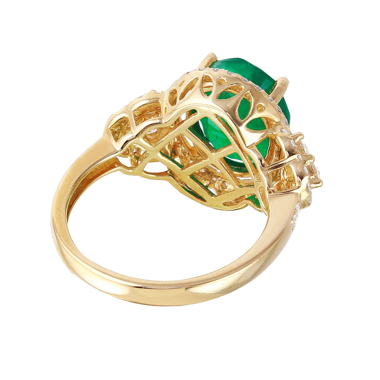 14KT Yellow Gold 3.83ctw Emerald Diamond Cocktail Ring Size 7