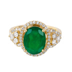 14KT Yellow Gold 3.83ctw Emerald Diamond Cocktail Ring Size 7