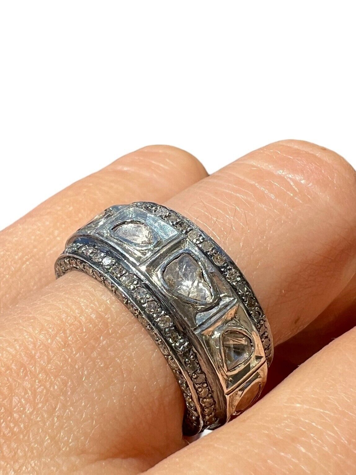 14kt Yellow and Sterling Silver Native Cut Diamond Band Sz 7.25