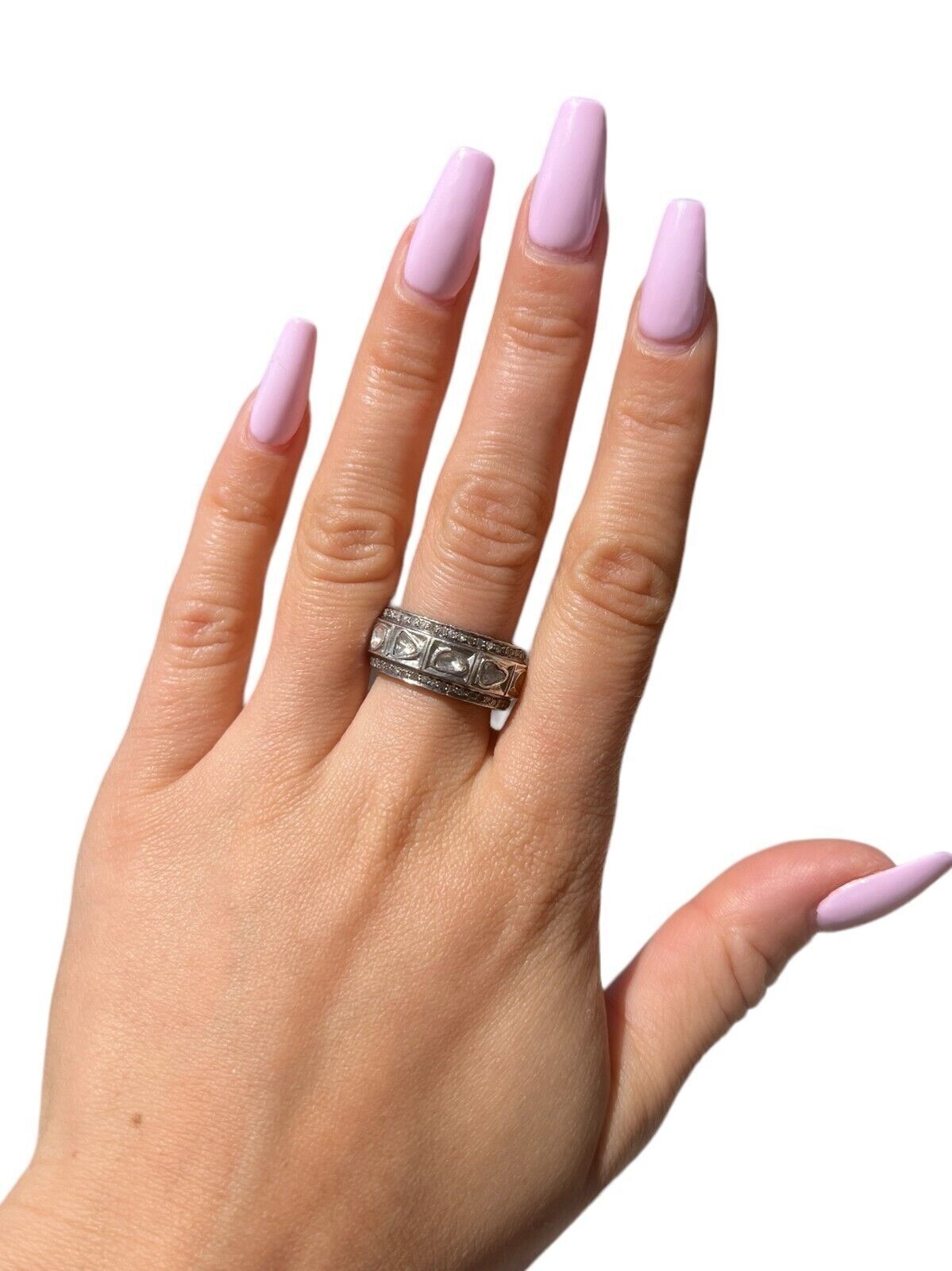 14kt Yellow and Sterling Silver Native Cut Diamond Band Sz 7.25