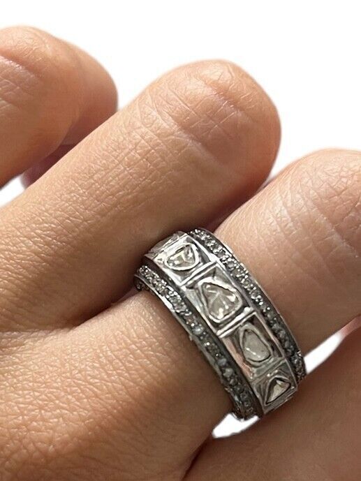 14kt Yellow and Sterling Silver Native Cut Diamond Band Sz 7.25