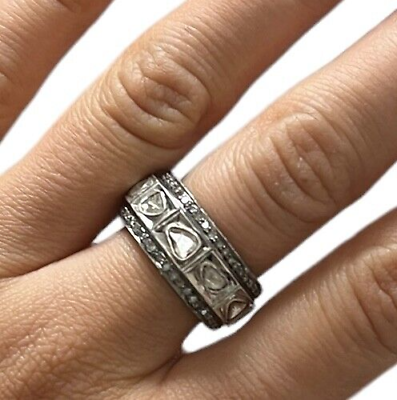 14kt Yellow and Sterling Silver Native Cut Diamond Band Sz 7.25