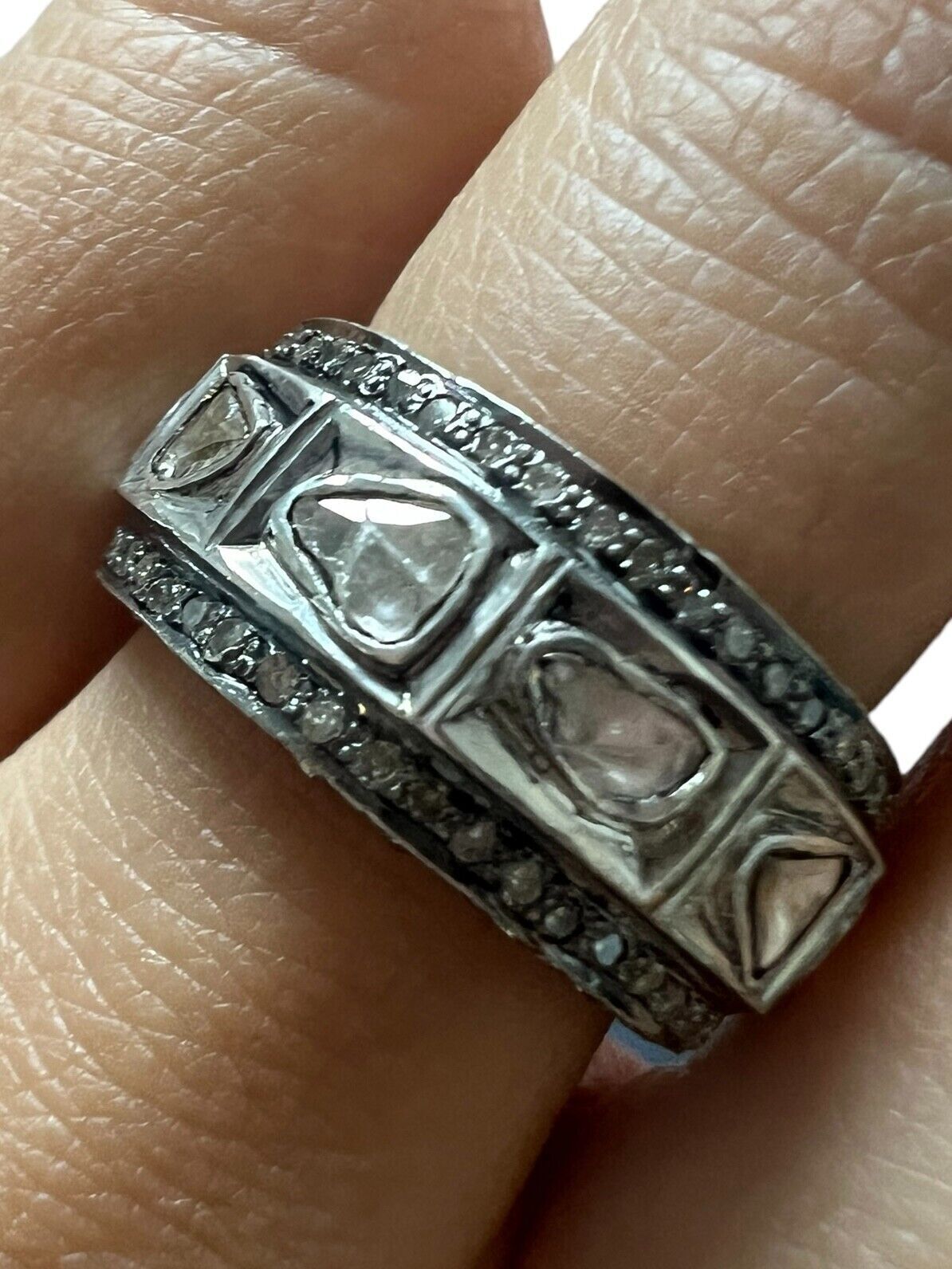 14kt Yellow and Sterling Silver Native Cut Diamond Band Sz 7.25