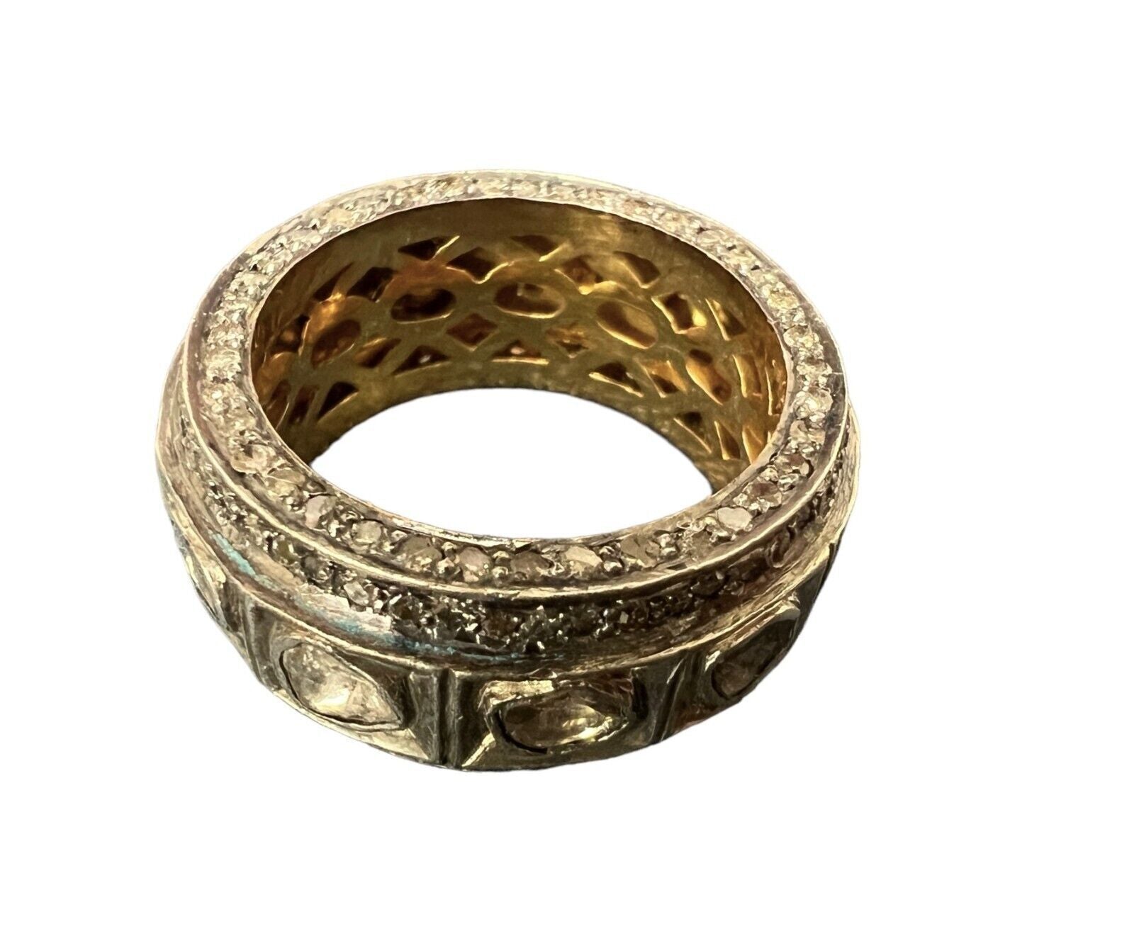 14kt Yellow and Sterling Silver Native Cut Diamond Band Sz 7.25