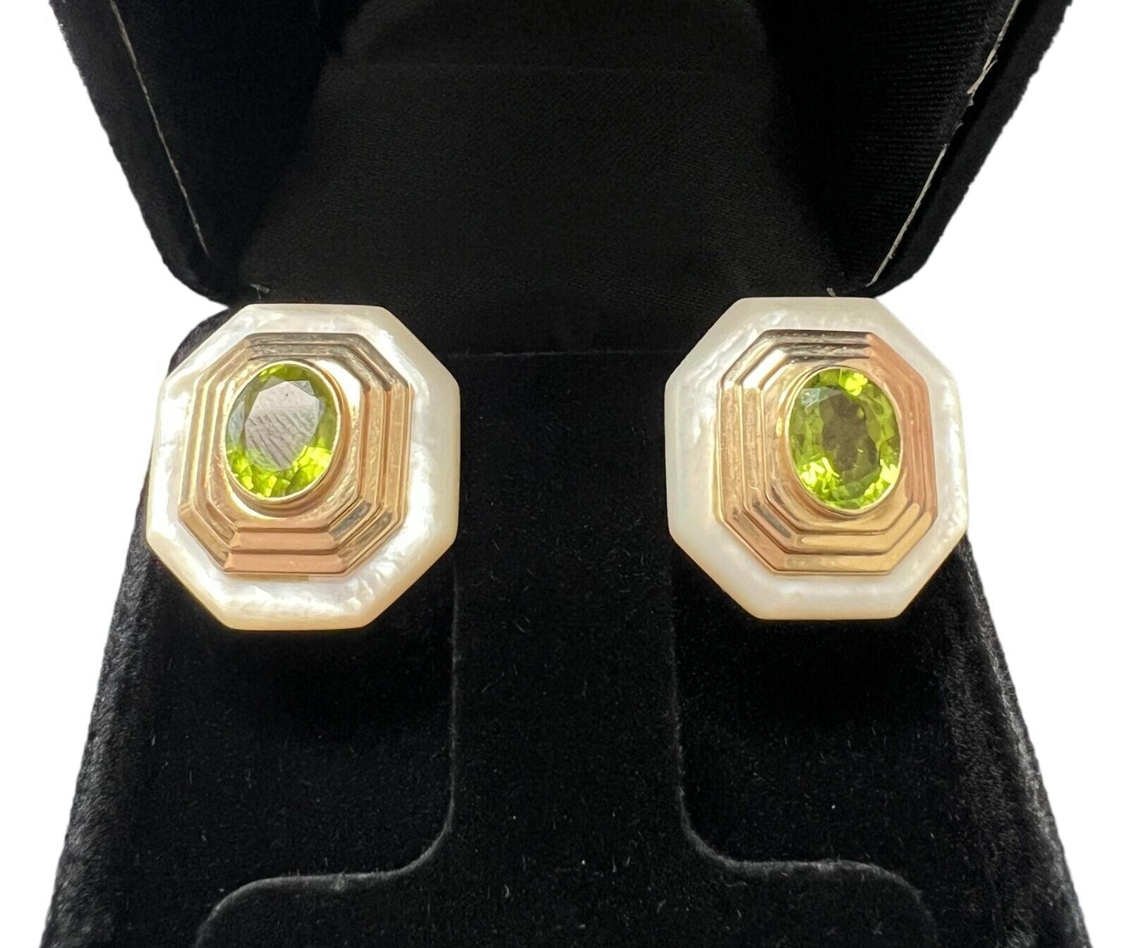 MAZ 1970 Modernist Earrings In 14Kt Gold Rock Quartz & Peridot