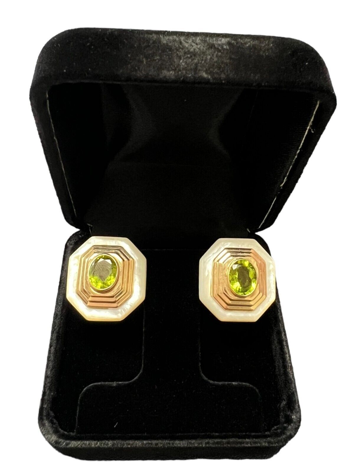MAZ 1970 Modernist Earrings In 14Kt Gold Rock Quartz & Peridot