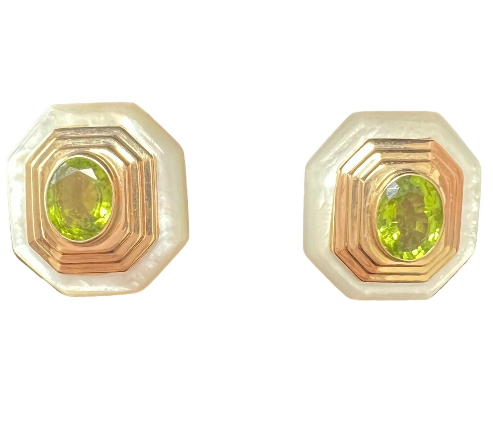 MAZ 1970 Modernist Earrings In 14Kt Gold Rock Quartz & Peridot