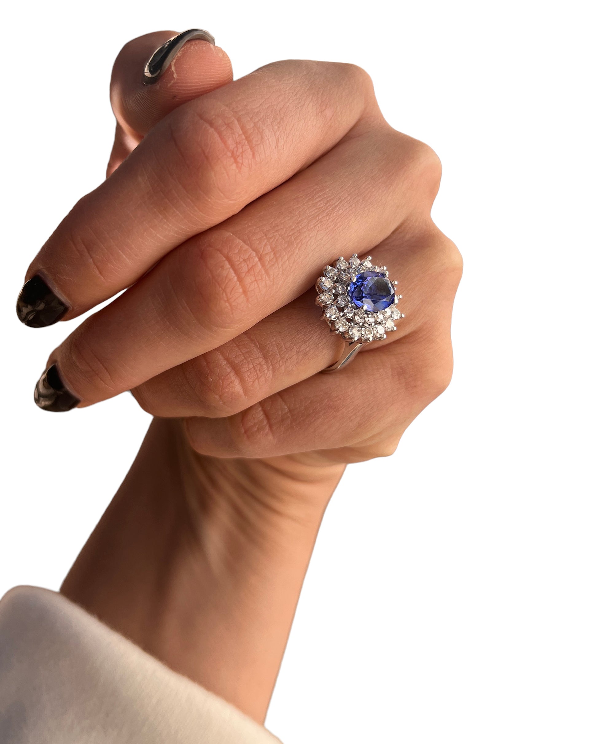 14KT White Gold 3.27ctw Tanzanite & Diamond Cocktail Ring Size 6.75