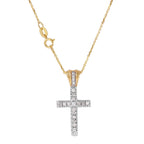 14KT Two Tone Gold Diamond Cross Religious Pendant Length 16