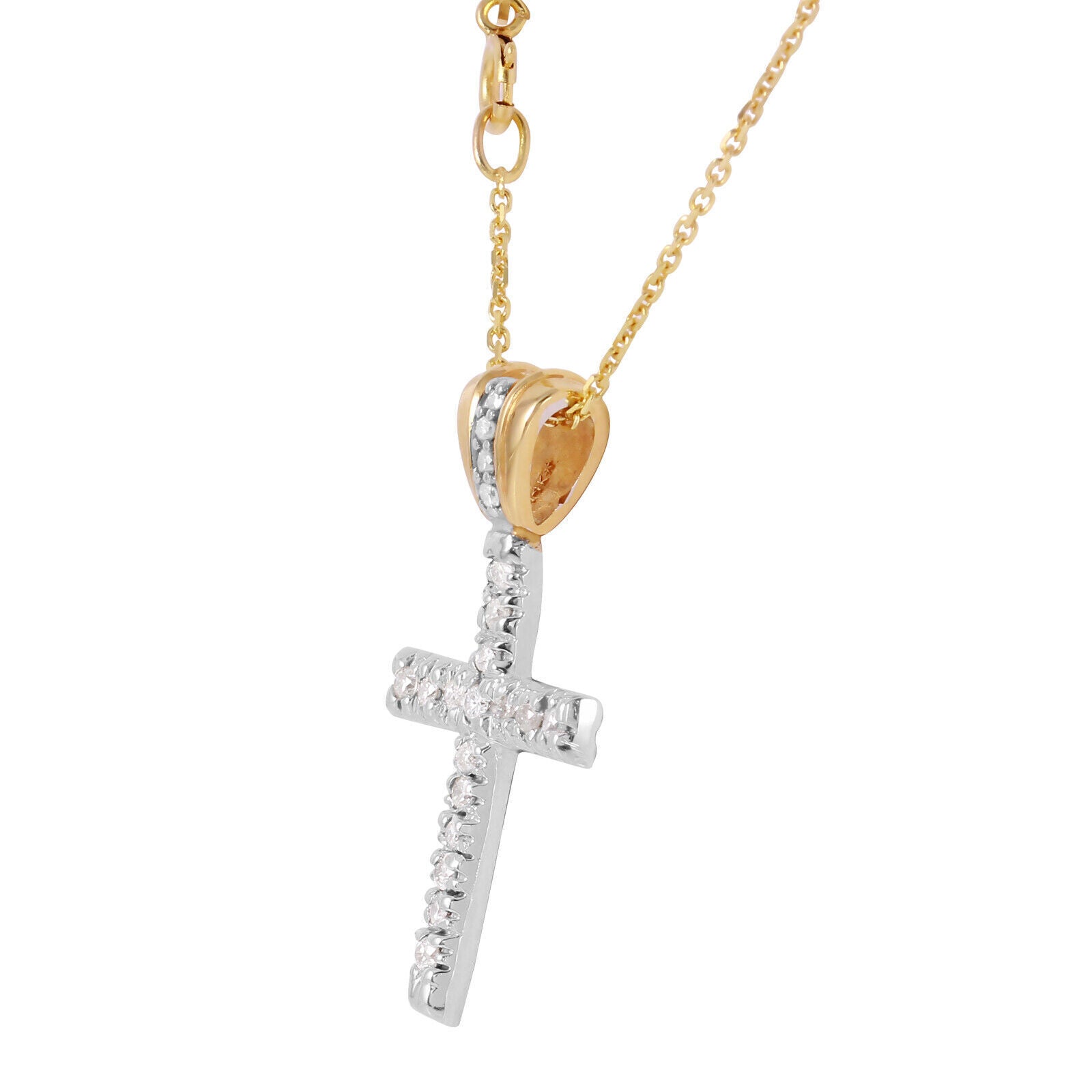 14KT Two Tone Gold Diamond Cross Religious Pendant Length 16