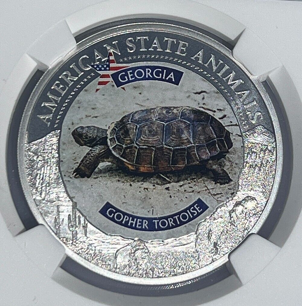 Georgia Gopher Tortise MS70 US State Animal 1 Oz Silver Coin 5 Dollar
