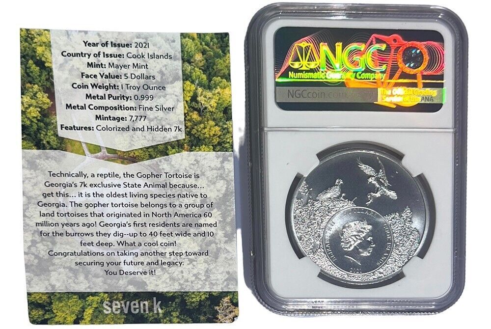 Georgia Gopher Tortise MS70 US State Animal 1 Oz Silver Coin 5 Dollar