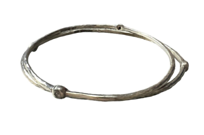Two Ippolita Hammered Sterling Silver 925 Bangles with 0.12ctw Stardust Diamonds