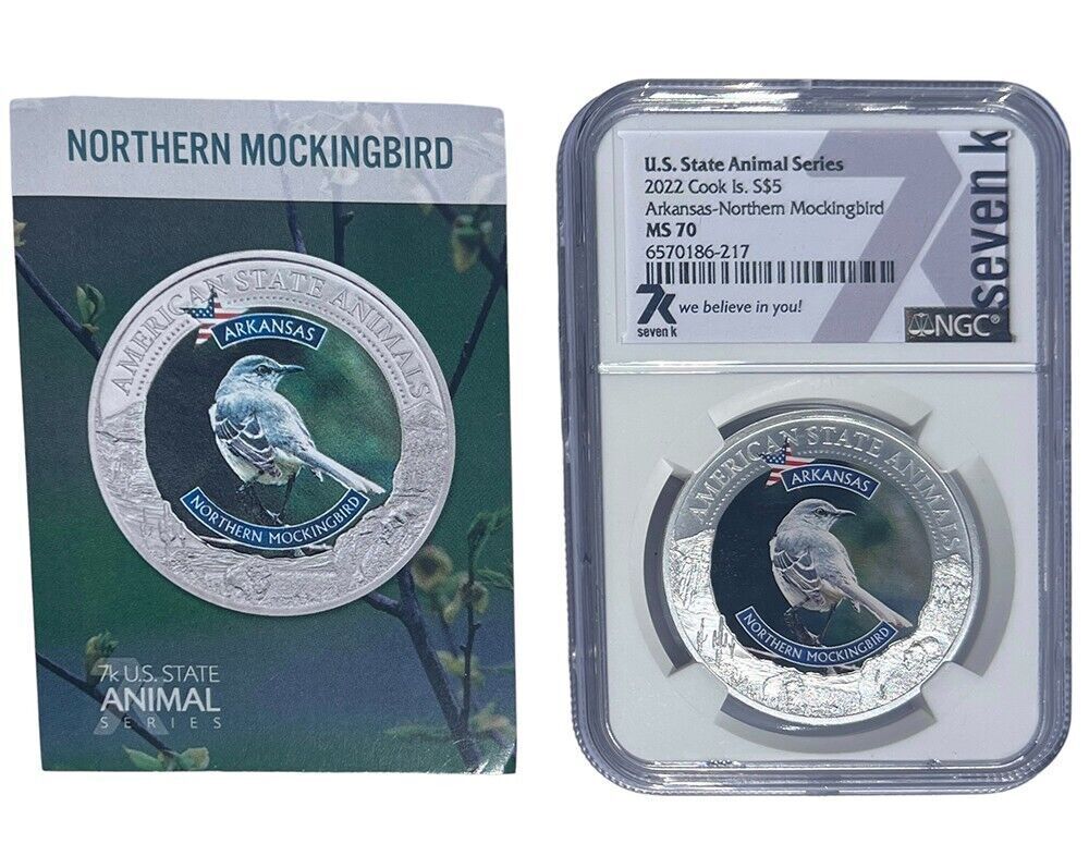Arkansas Northern Mockingbird MS70 US State Animal 1 Oz Silver Coin 5 Dollar