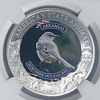 Arkansas Northern Mockingbird MS70 US State Animal 1 Oz Silver Coin 5 Dollar