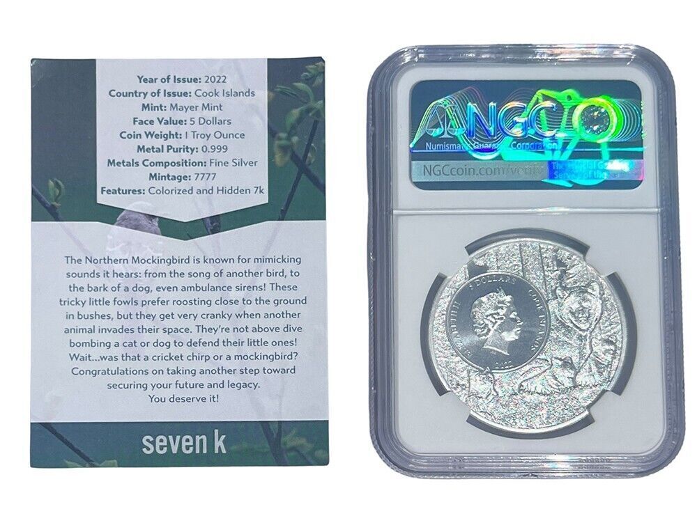 Arkansas Northern Mockingbird MS70 US State Animal 1 Oz Silver Coin 5 Dollar