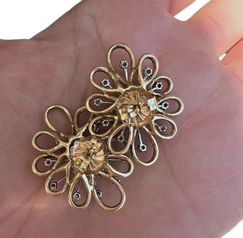 14kt Yellow Gold and 1.12ctw Diamond Cluster Earrings with Flower Shaped Jackets