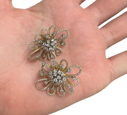 14kt Yellow Gold and 1.12ctw Diamond Cluster Earrings with Flower Shaped Jackets