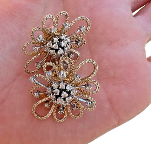 14kt Yellow Gold and 1.12ctw Diamond Cluster Earrings with Flower Shaped Jackets