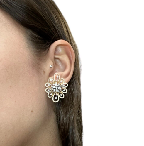 14kt Yellow Gold and 1.12ctw Diamond Cluster Earrings with Flower Shaped Jackets