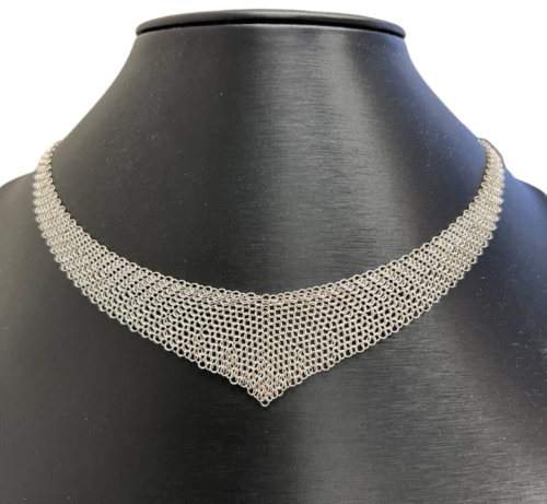Tiffany & Co Elsa Peretti Mesh Bib Necklace Sterling Silver 26