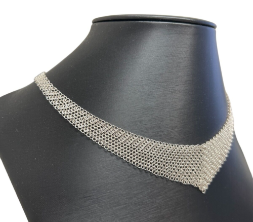 Tiffany & Co Elsa Peretti Mesh Bib Necklace Sterling Silver 26