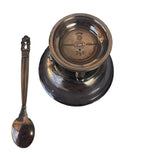 Georg Jensen Sterling Silver Salt Cellar with green Enamel #741-  Acorn / Konge