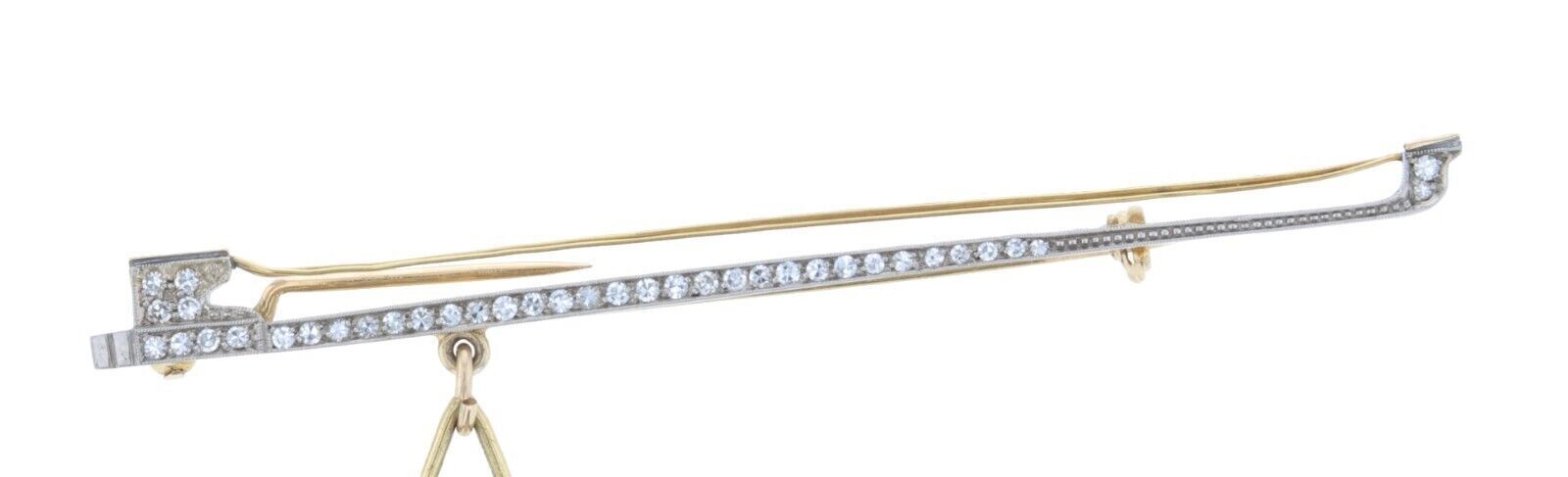 Platinum 18 Karat Yellow Gold & Diamond Violin and Bow Brooch