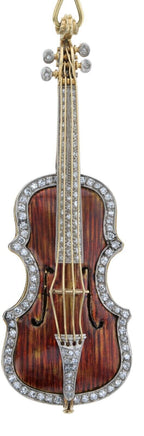 Platinum 18 Karat Yellow Gold & Diamond Violin and Bow Brooch