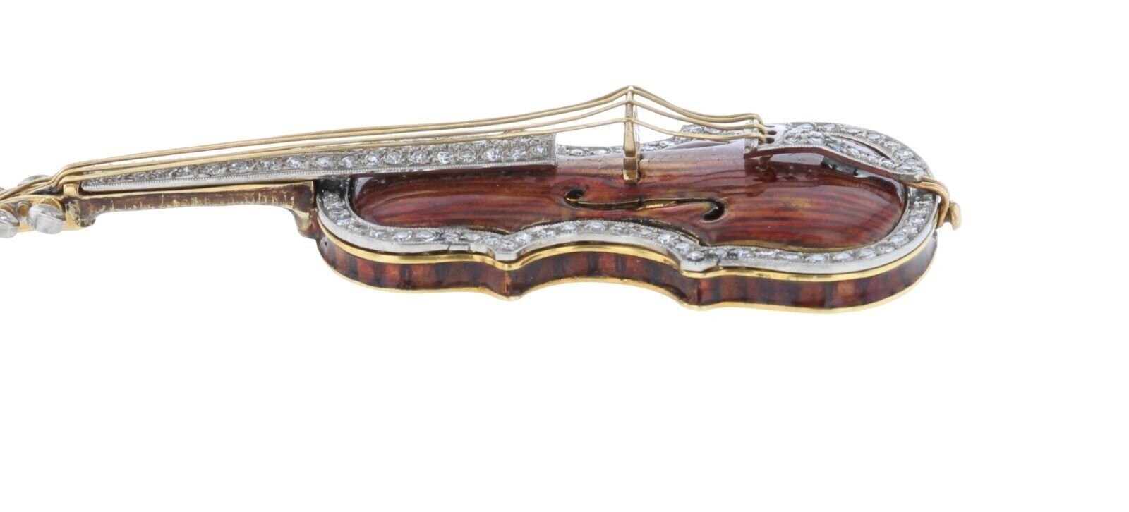 Platinum 18 Karat Yellow Gold & Diamond Violin and Bow Brooch