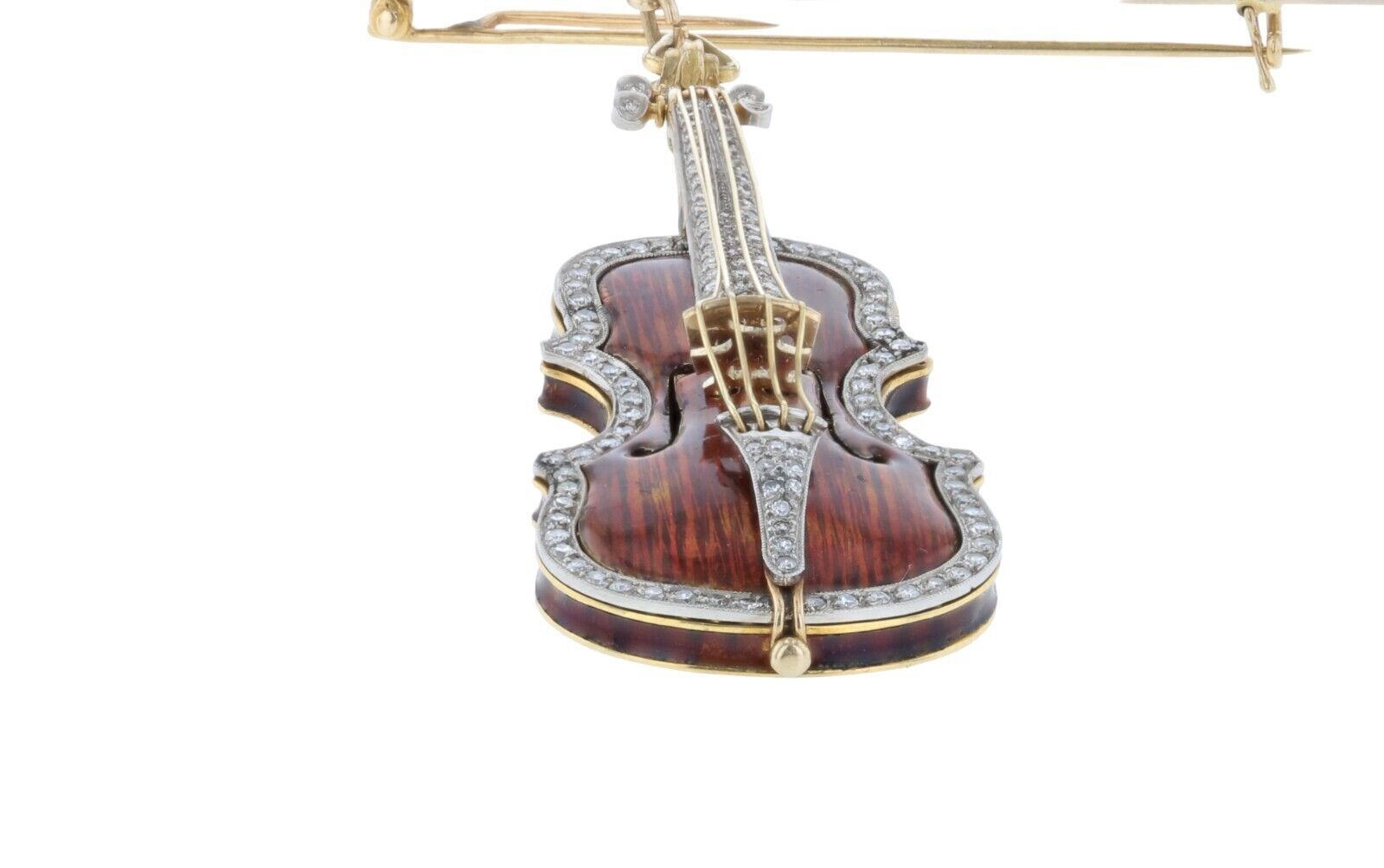 Platinum 18 Karat Yellow Gold & Diamond Violin and Bow Brooch