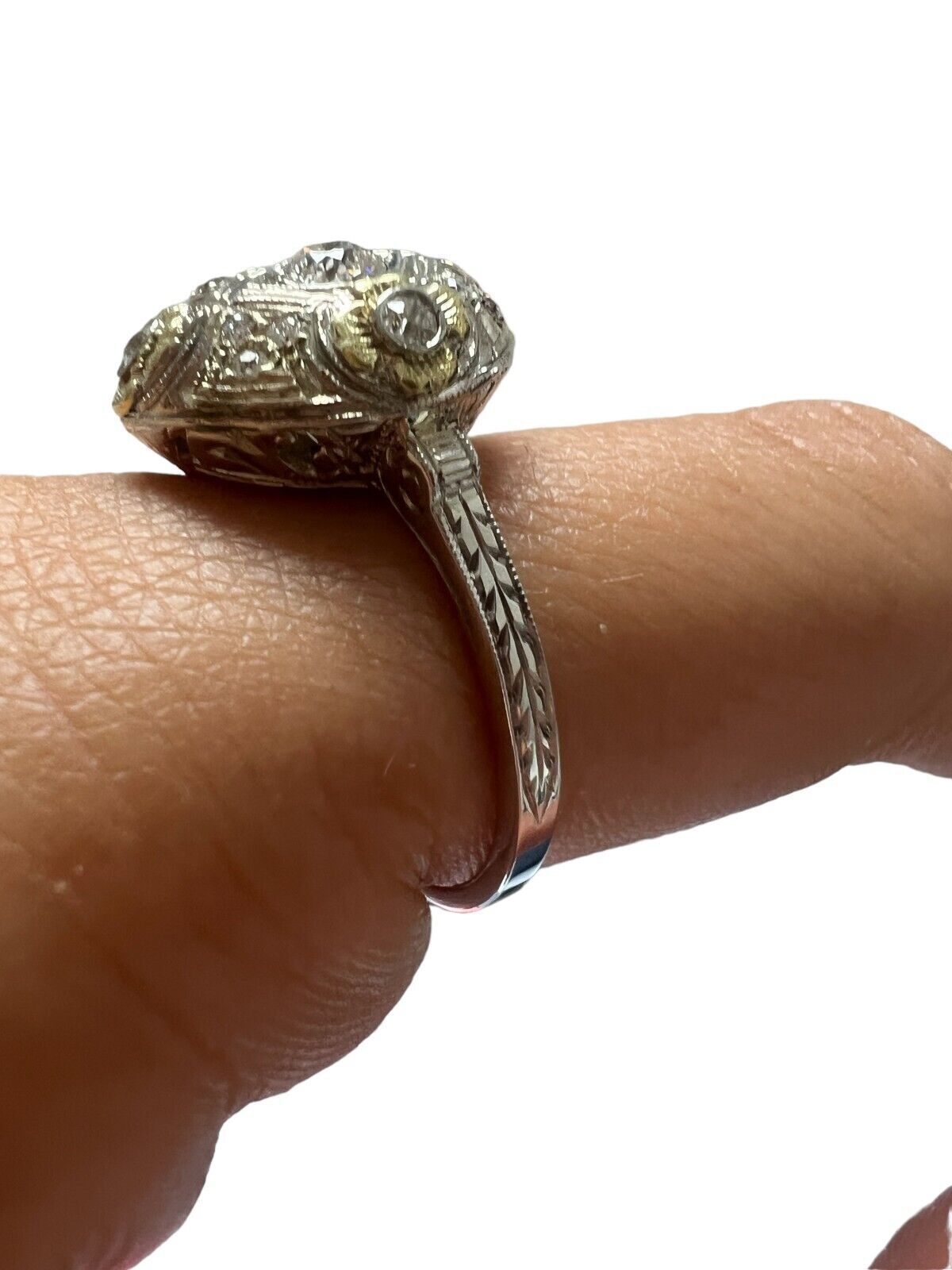 14kt White and Yellow Gold Approx. 0.54ctw European Cut Diamond Dome Ring