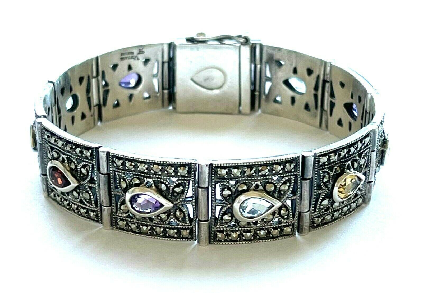 Vintage 925 Sterling Multicolor Gemstone Link Bracelet