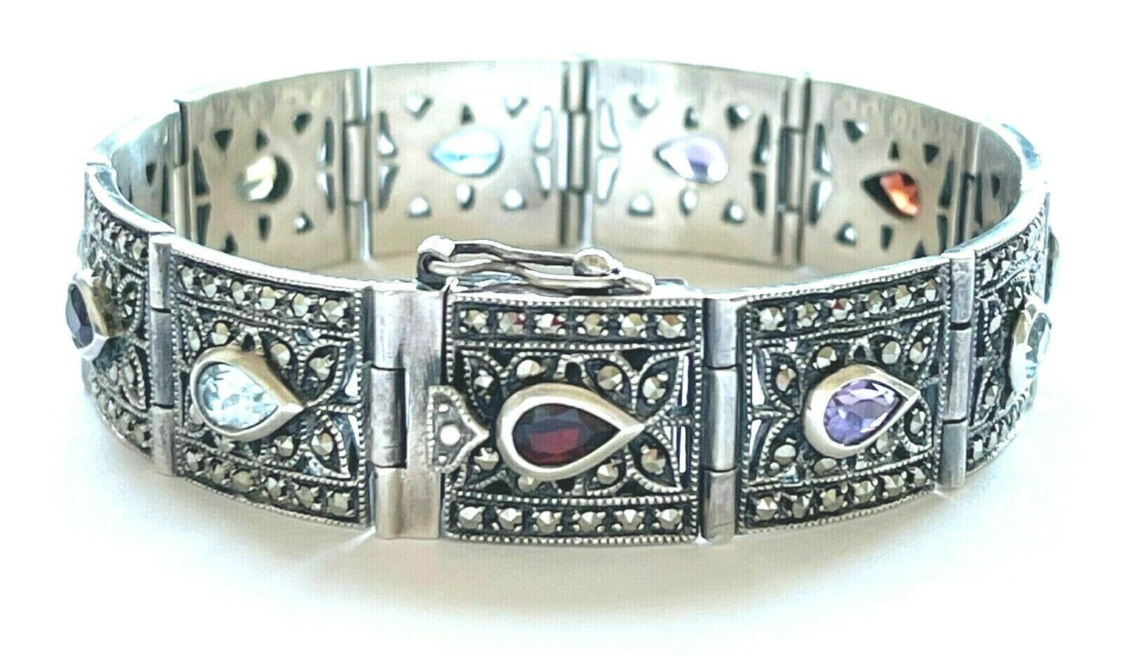 Vintage 925 Sterling Multicolor Gemstone Link Bracelet
