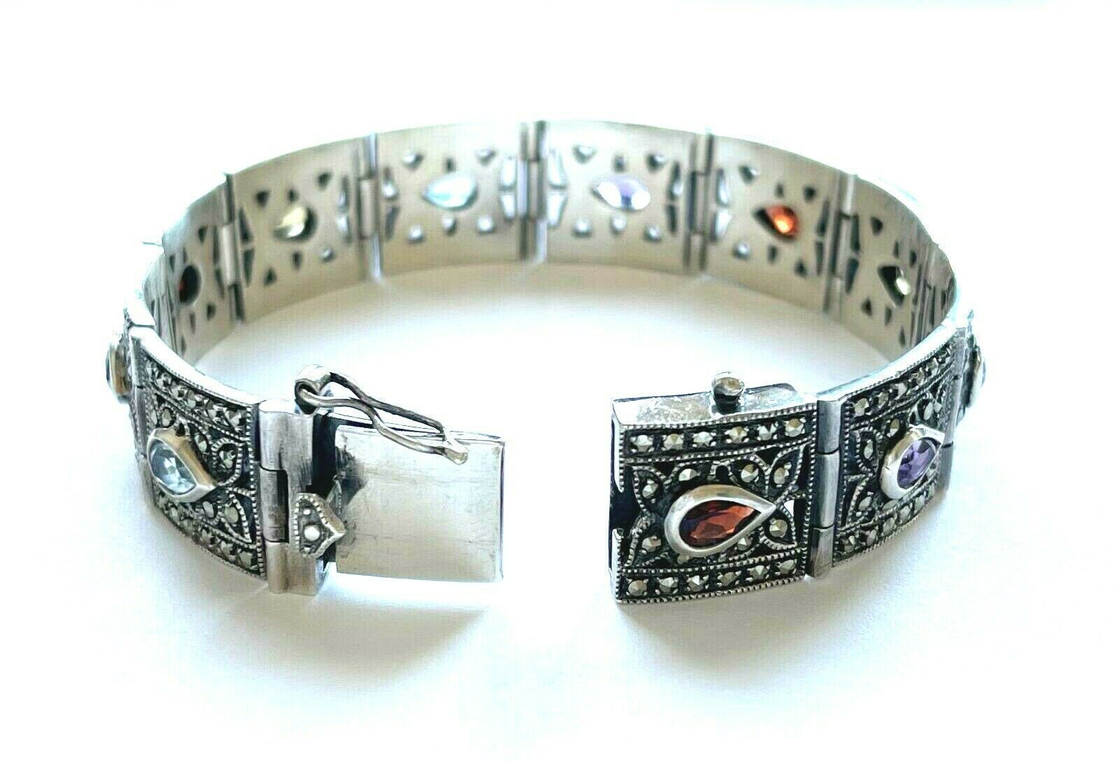 Vintage 925 Sterling Multicolor Gemstone Link Bracelet