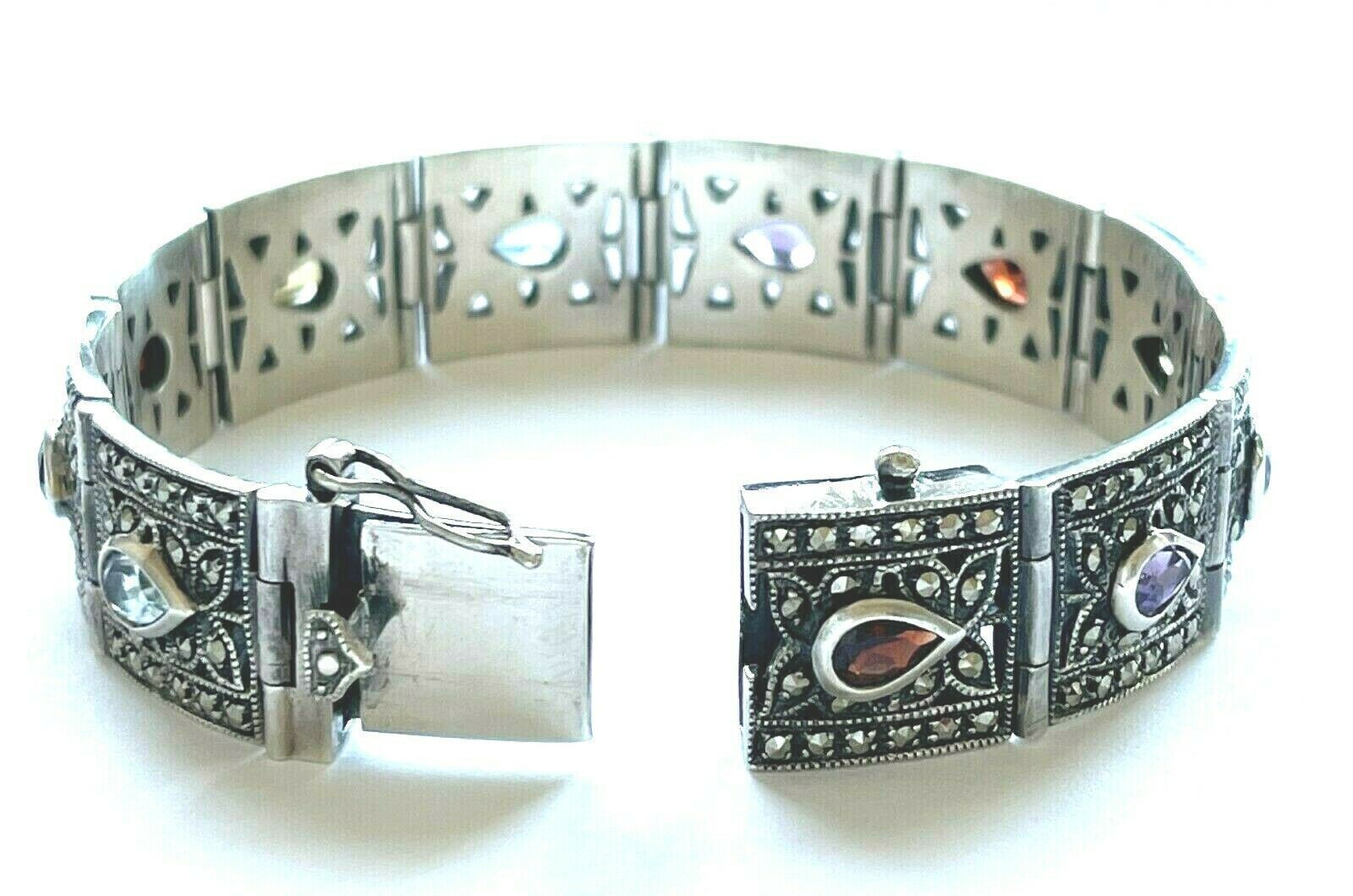 Vintage 925 Sterling Multicolor Gemstone Link Bracelet