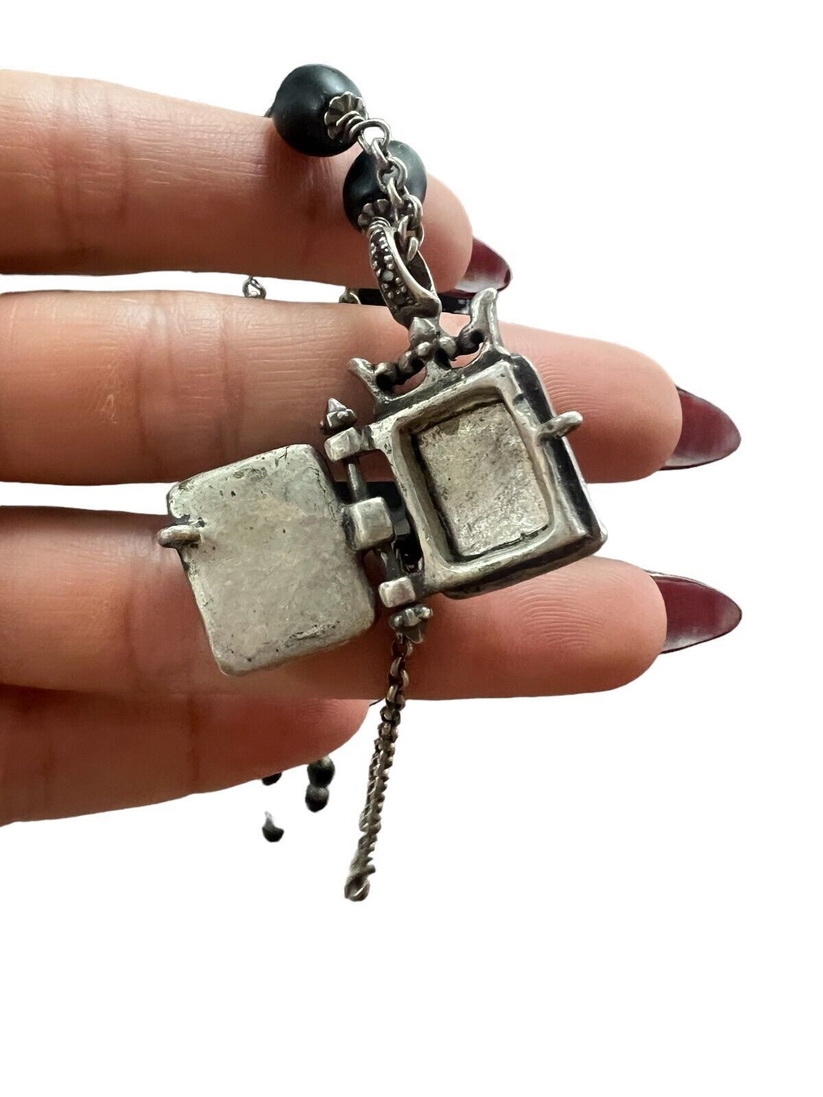 Roman Paul Sterling Silver Lion Diamond Locket with Oval Onyx Beads