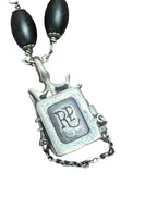 Roman Paul Sterling Silver Lion Diamond Locket with Oval Onyx Beads