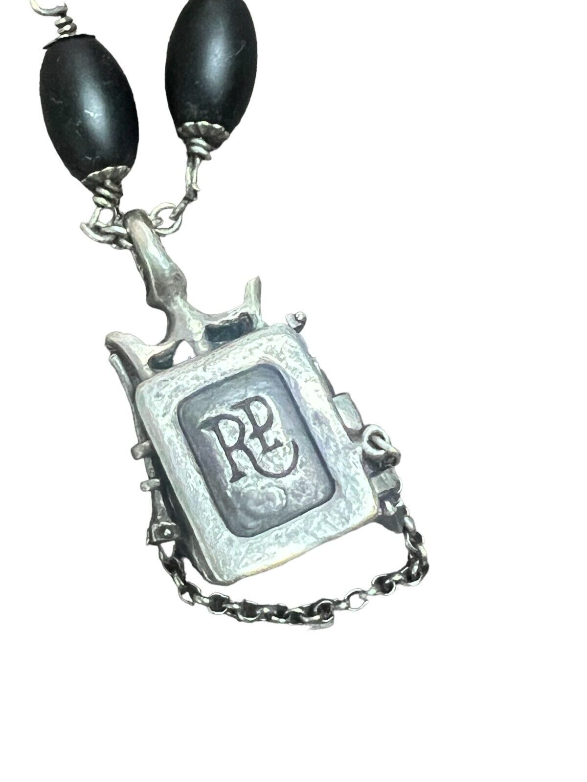 Roman Paul Sterling Silver Lion Diamond Locket with Oval Onyx Beads
