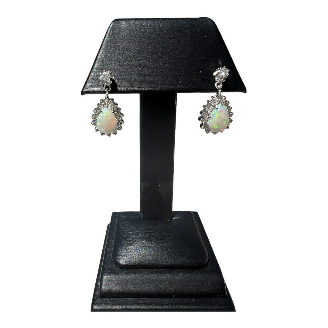 13kt White Gold 2.00ctw Opal and 0.84ctw Diamond Drop Earrings