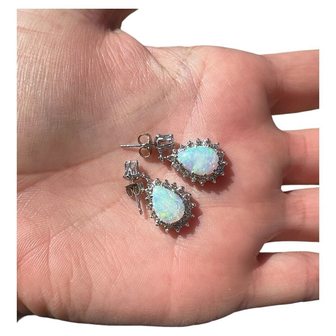 13kt White Gold 2.00ctw Opal and 0.84ctw Diamond Drop Earrings