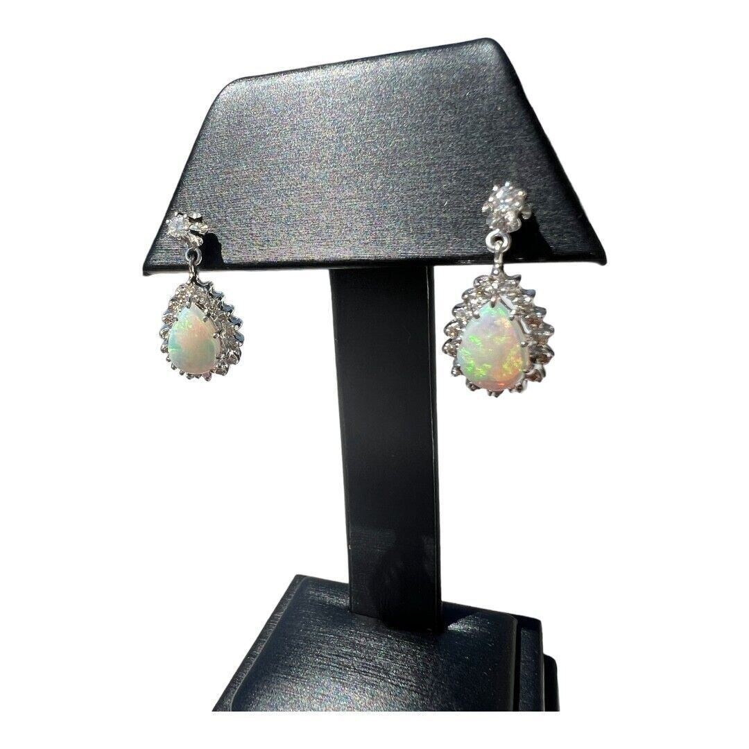 13kt White Gold 2.00ctw Opal and 0.84ctw Diamond Drop Earrings