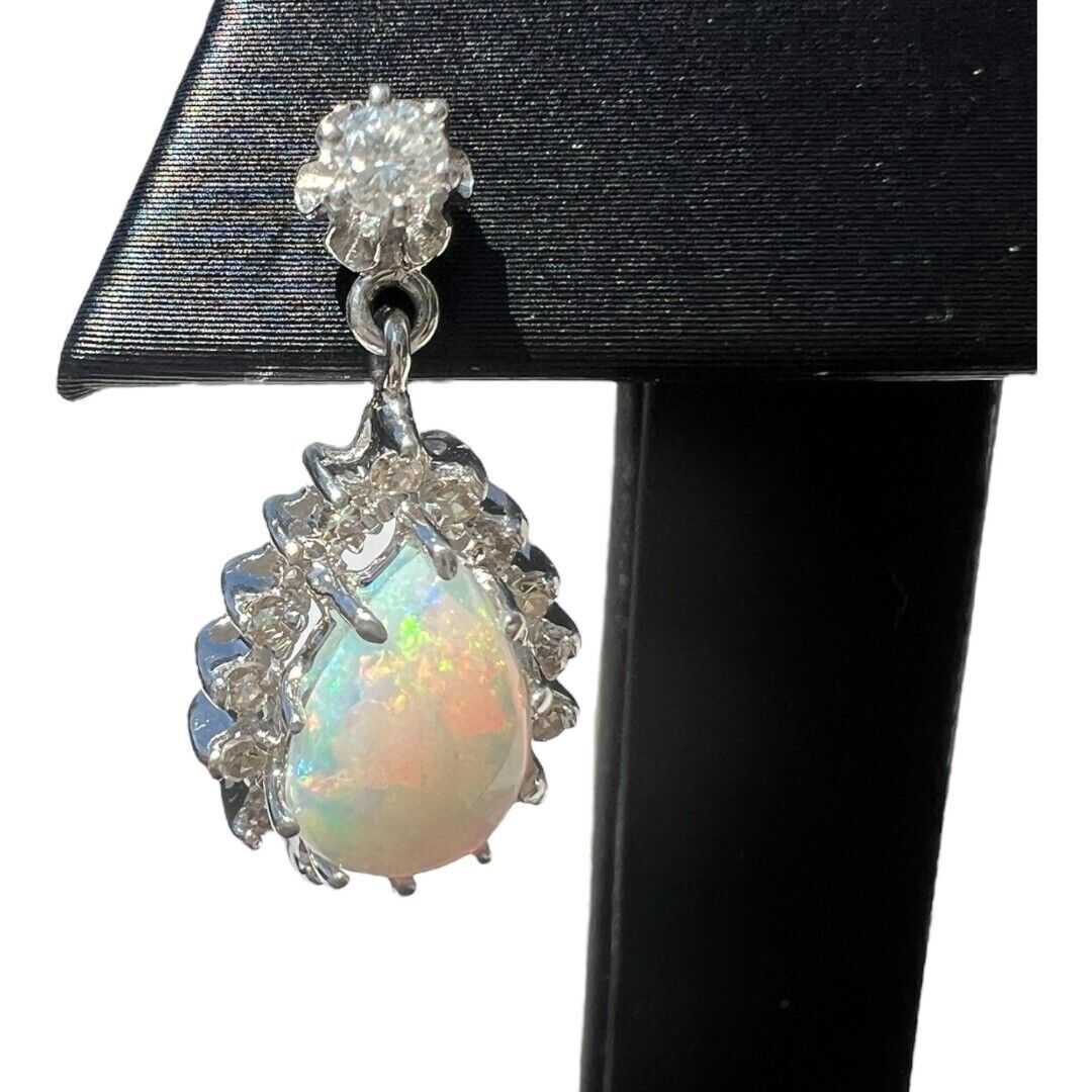13kt White Gold 2.00ctw Opal and 0.84ctw Diamond Drop Earrings