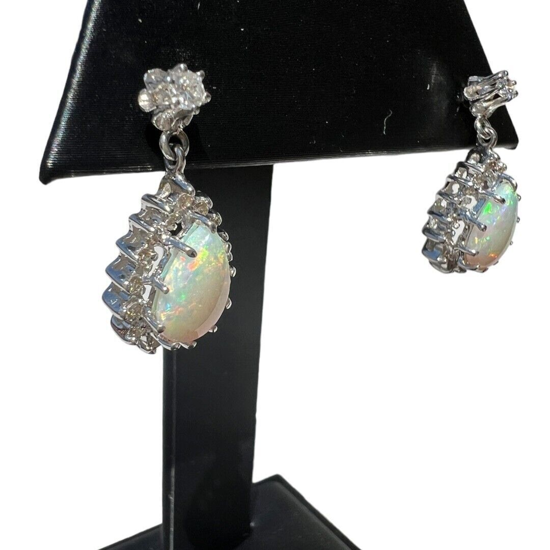 13kt White Gold 2.00ctw Opal and 0.84ctw Diamond Drop Earrings