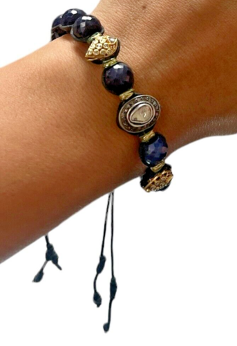 14kt Yellow Gold, Sterling Silver, Diamond, and Sapphire Shamballa Bracelet