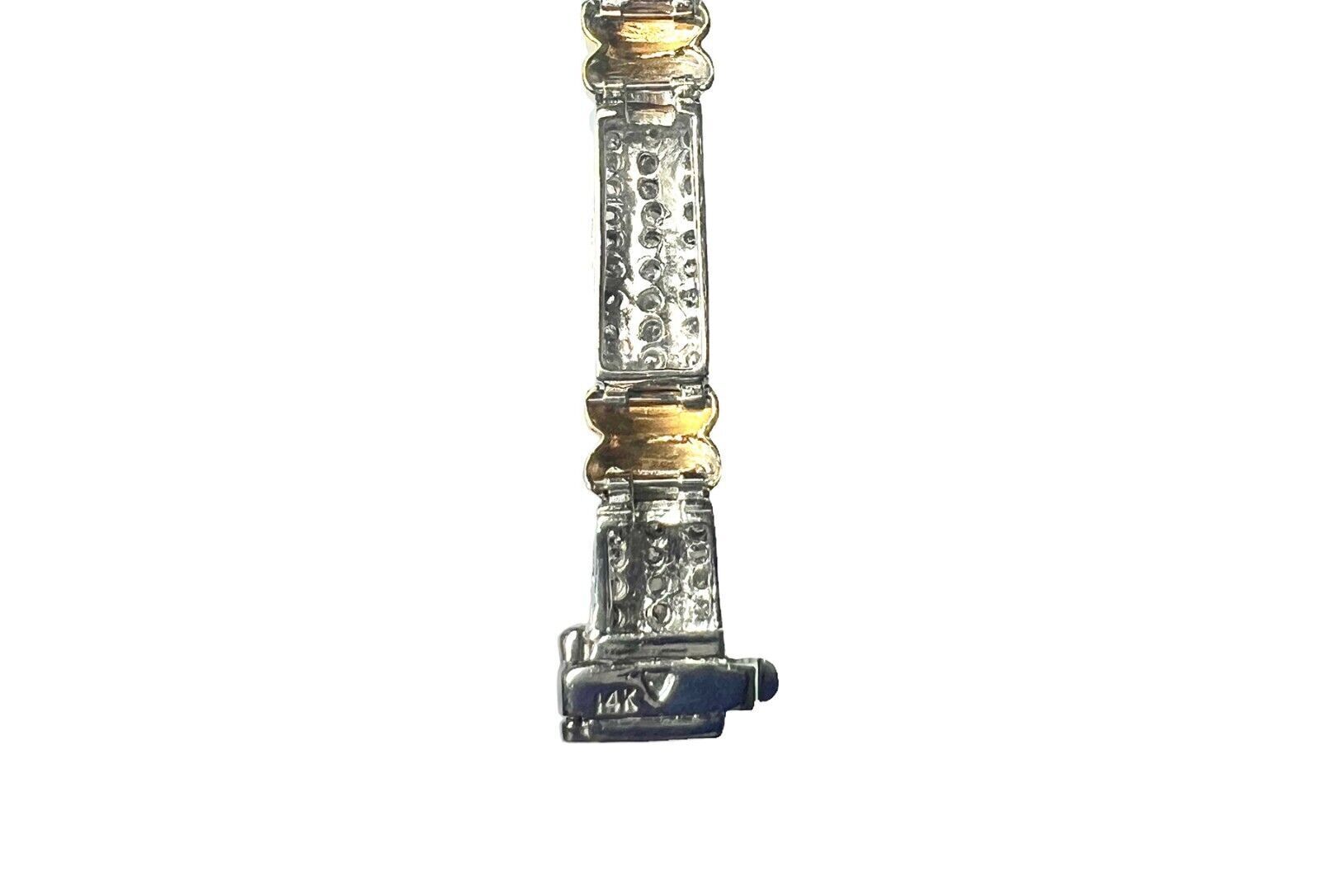 14 K Diamond Two Tone Link Tennis Bracelet (White and Yellow Gold)