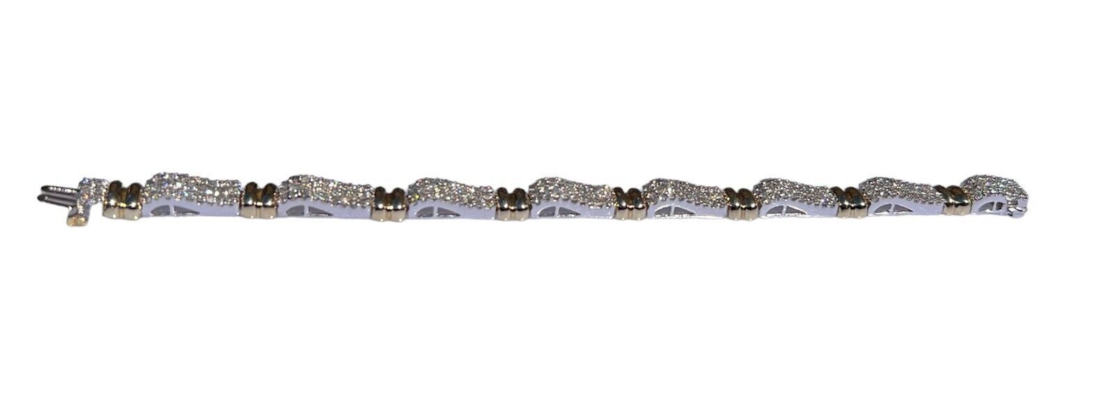 14 K Diamond Two Tone Link Tennis Bracelet (White and Yellow Gold)