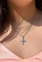 18k White Gold 0.50ctw Diamond Cross Pendant and Eternity Link Chain
