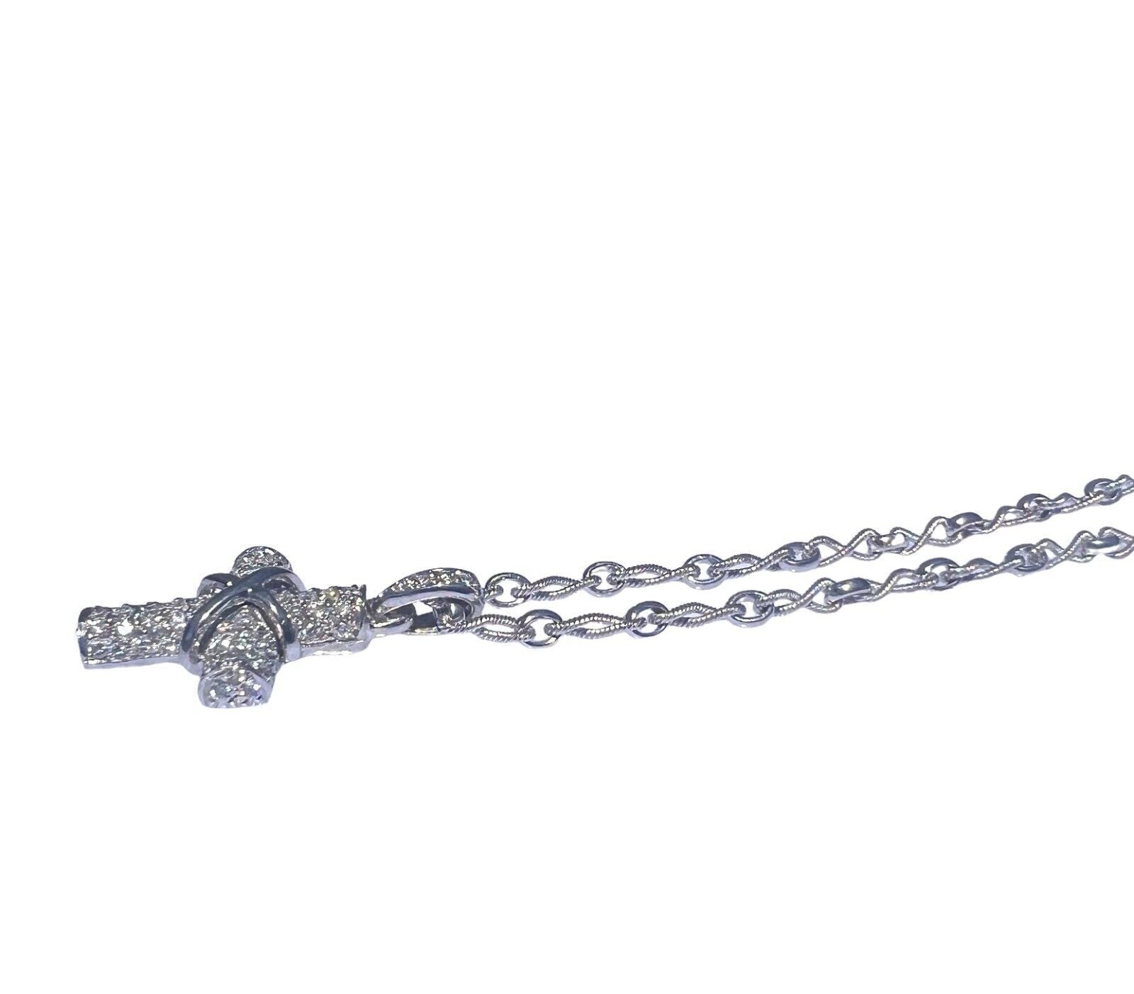 18k White Gold 0.50ctw Diamond Cross Pendant and Eternity Link Chain